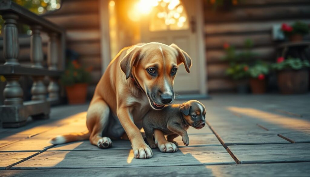 Stray Dog Returns with a Puppy on Her Porch