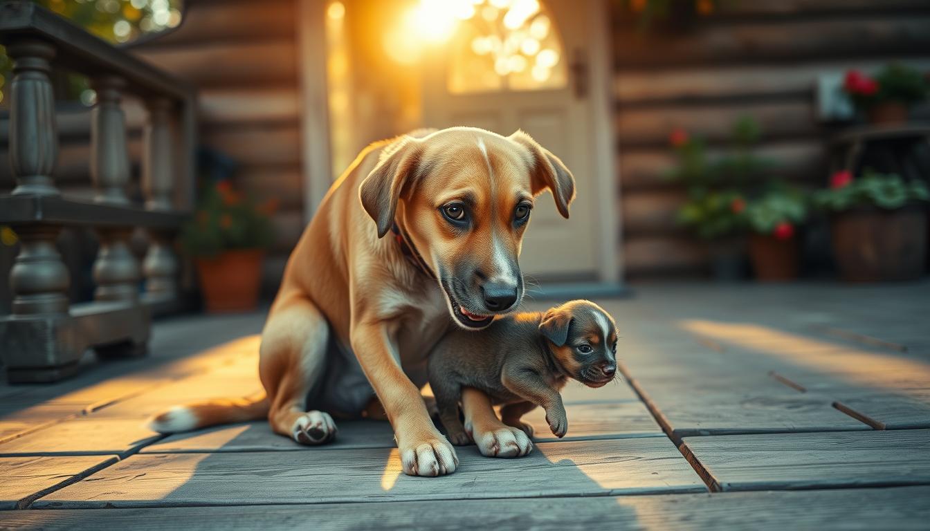 Stray Dog Returns with a Puppy on Her Porch